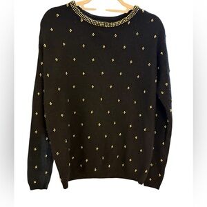 Westbound Black with Gold Embellishments Crew Neck‎ Sweater Sz S Lambswool Blend